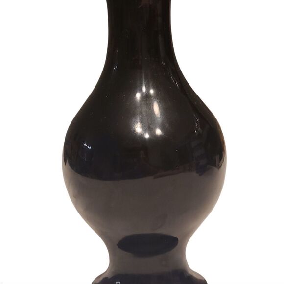 Vintage Black Lacquer brass vase with Abalone Mother of Pearl overlay  - Picture 3 of 6